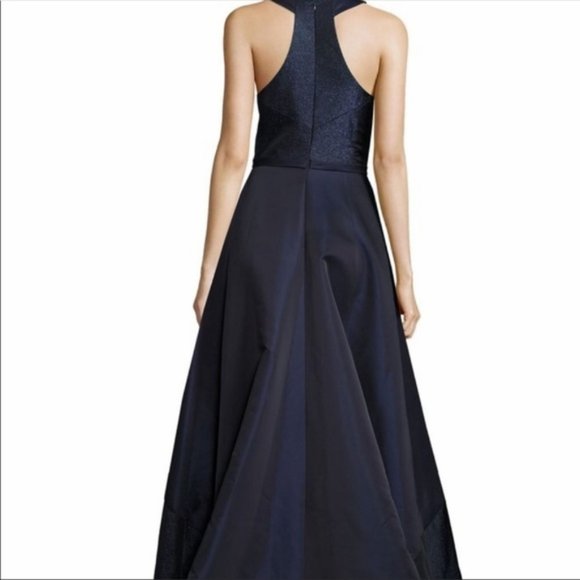 Theia Navy Blue High Low V-Neck Gown Size 10 - Picture 2 of 6